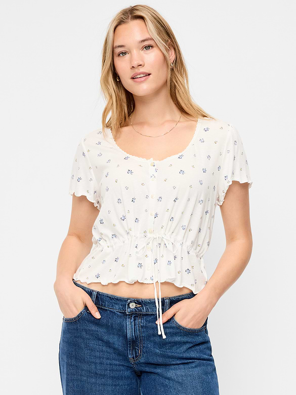 Lace-Trim Button-Down Top