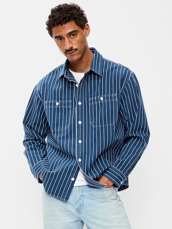 Loose Fit Striped Workwear Shirt