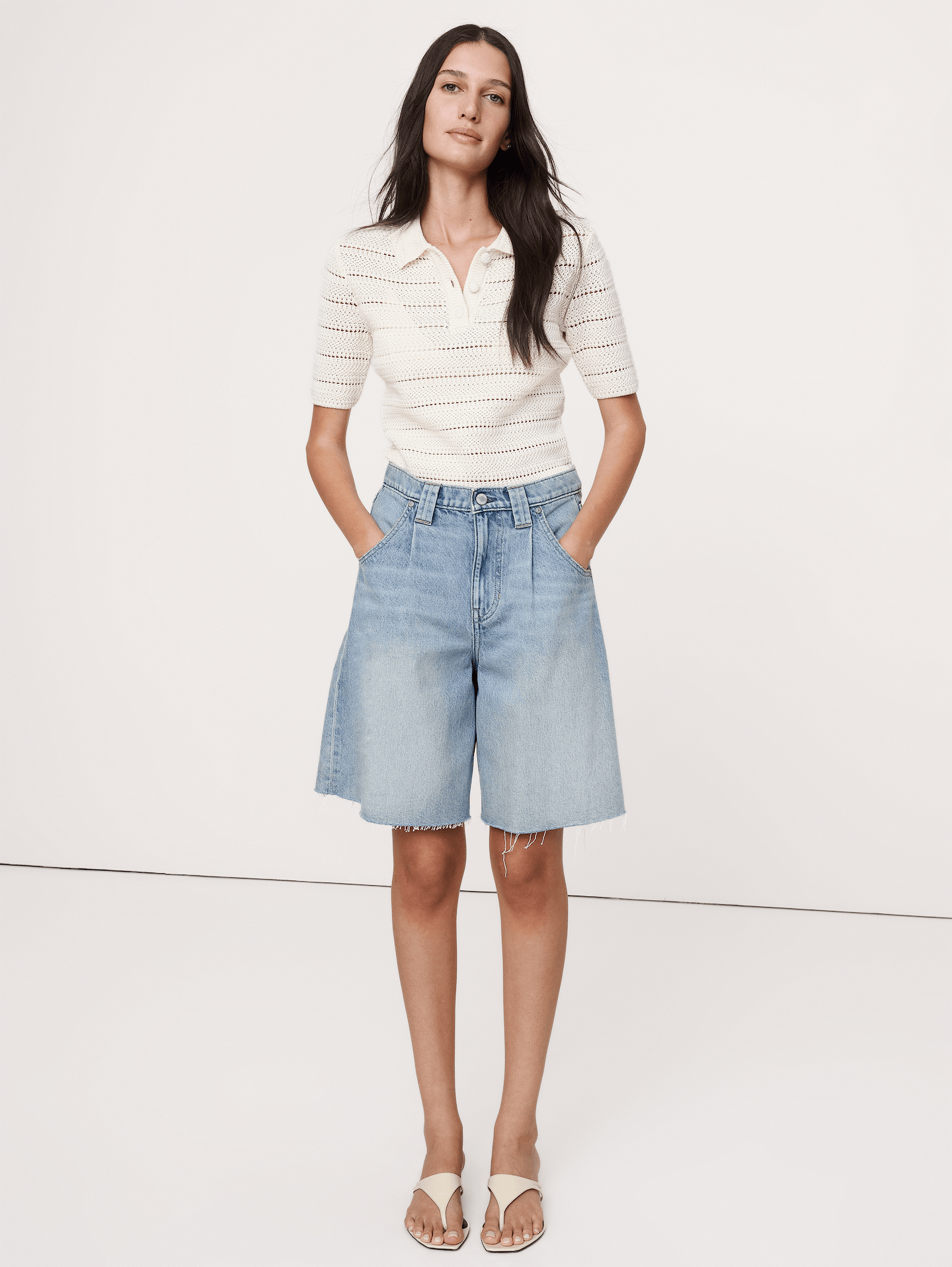 Image number 1 showing, Low-Rise Denim Bermuda Short