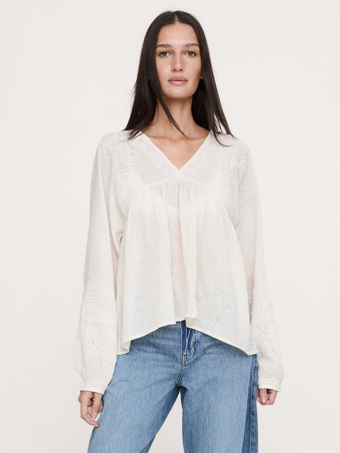 Image number 1 showing, Embroidered Linen-Cotton Top