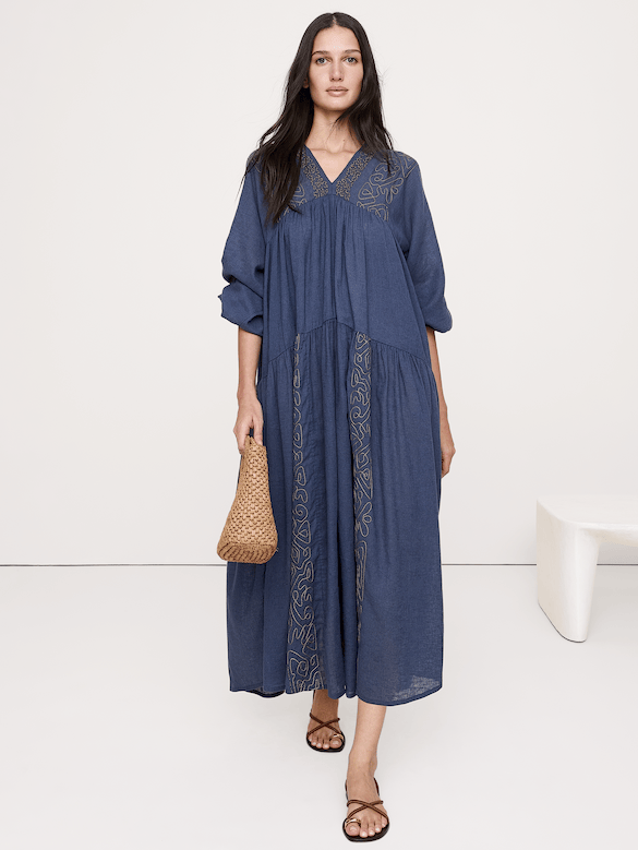 Linen-Cotton Trapeze Maxi Dress