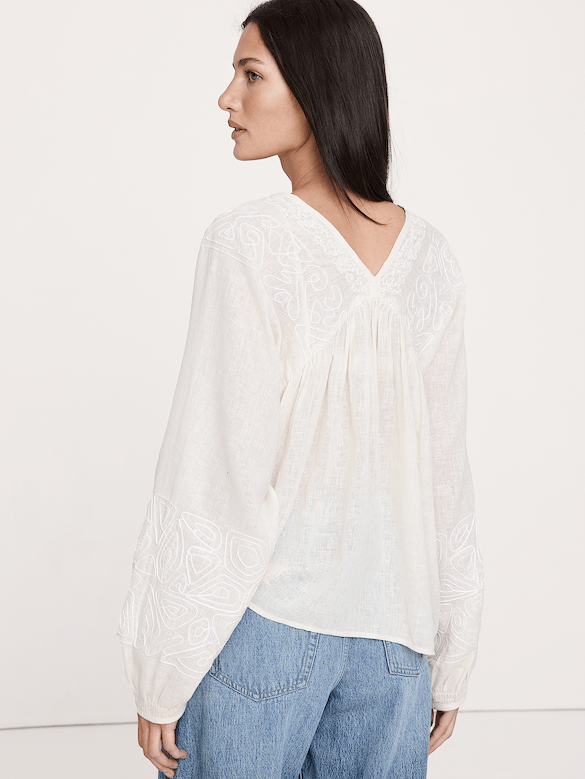 Embroidered Linen-Cotton Top