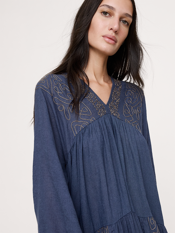 Linen-Cotton Trapeze Maxi Dress
