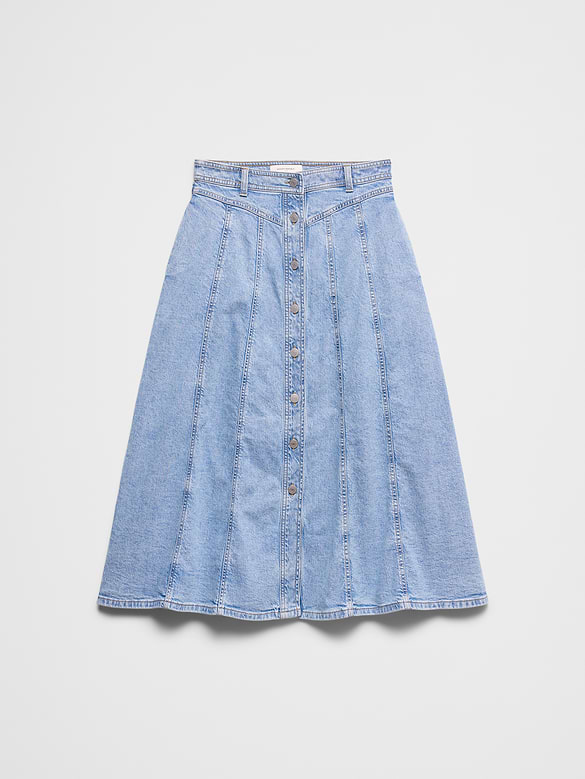 Denim Seamed Midi Skirt
