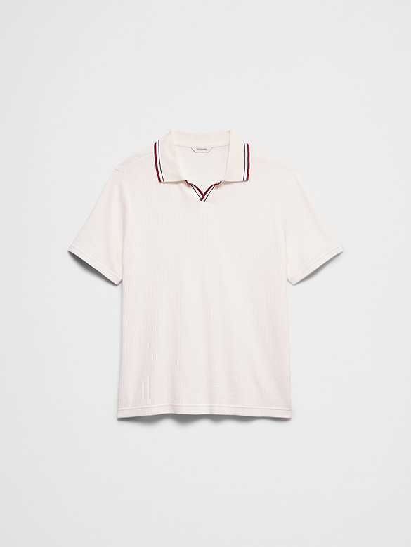 Crinkle Ribbed Johnny-Collar Polo