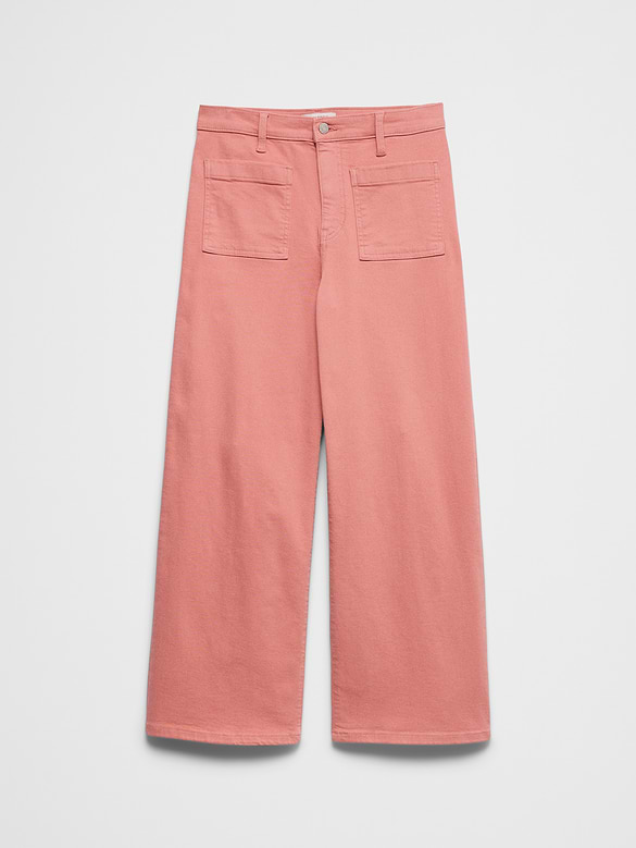 Wide-Leg High-Rise Patch Pocket Cropped Jean