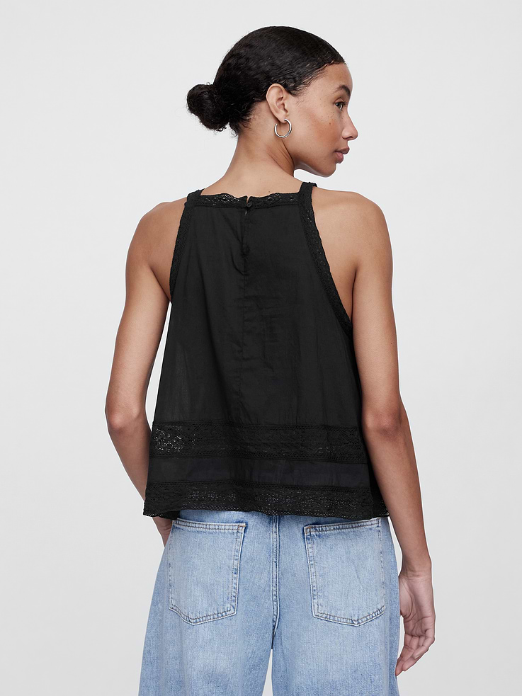 Image number 2 showing, Relaxed Lace-Trim High-Neck Top