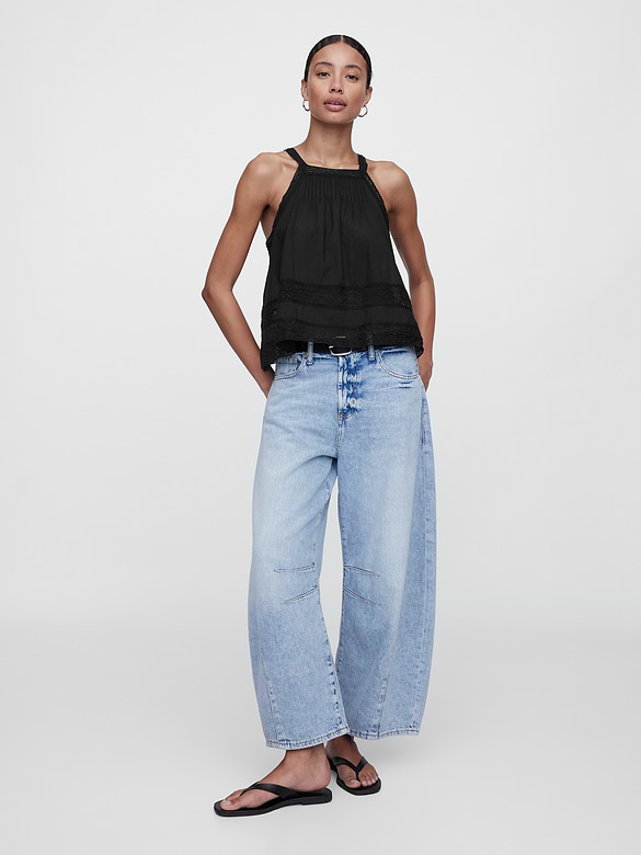 Relaxed Lace-Trim High-Neck Top