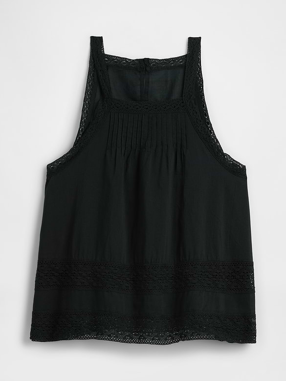 Relaxed Lace-Trim High-Neck Top