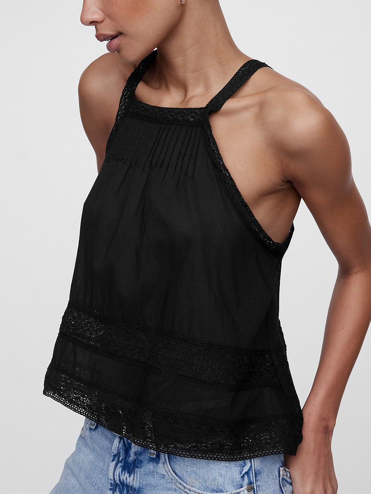 Image number 4 showing, Relaxed Lace-Trim High-Neck Top