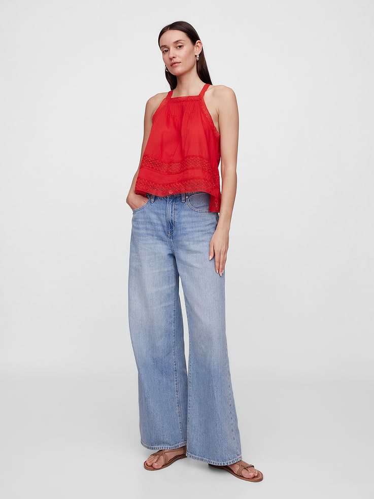 Image number 3 showing, Relaxed Lace-Trim High-Neck Top