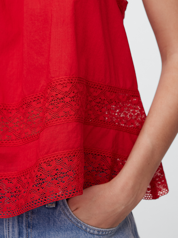 Relaxed Lace-Trim High-Neck Top