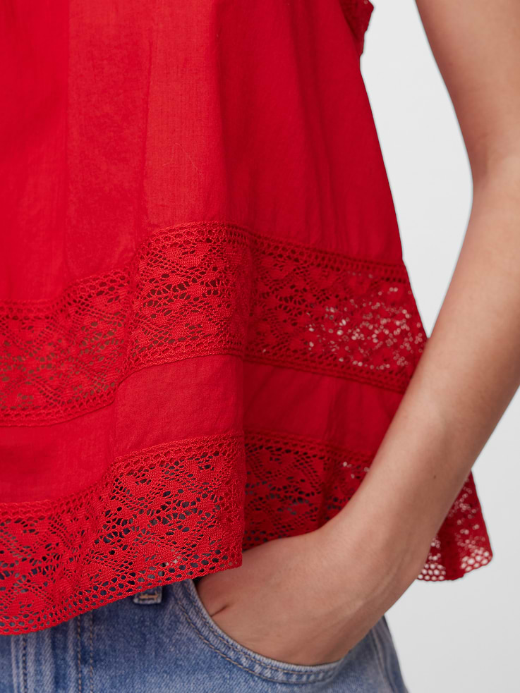 Image number 4 showing, Relaxed Lace-Trim High-Neck Top