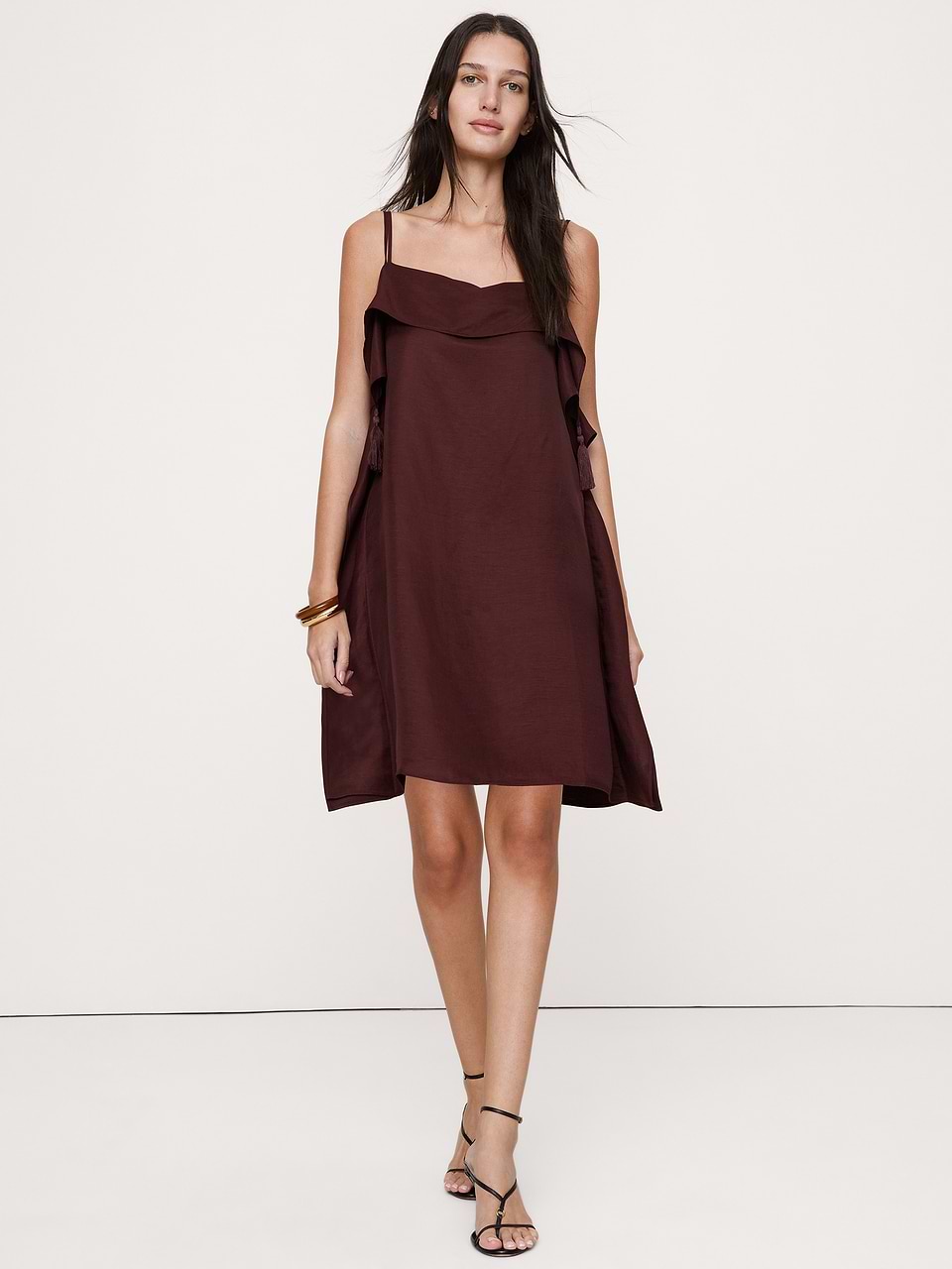 banana republic burgundy dress Viscose-Linen Tassel-Trim Mini Color:White Cream Oak Time To Shine Gold Oasis Ladies dresses 46 Regular body length