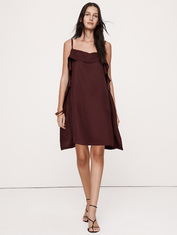 Viscose-Linen Tassel-Trim Mini Dress