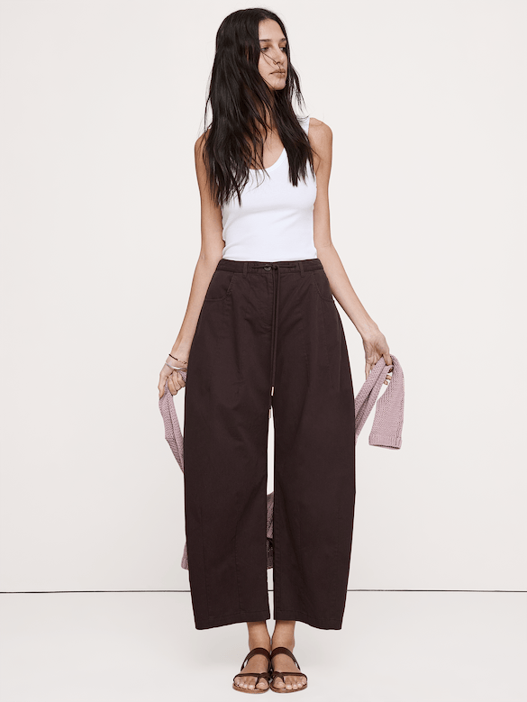 Mid-Rise Barrel Cotton Poplin Pant