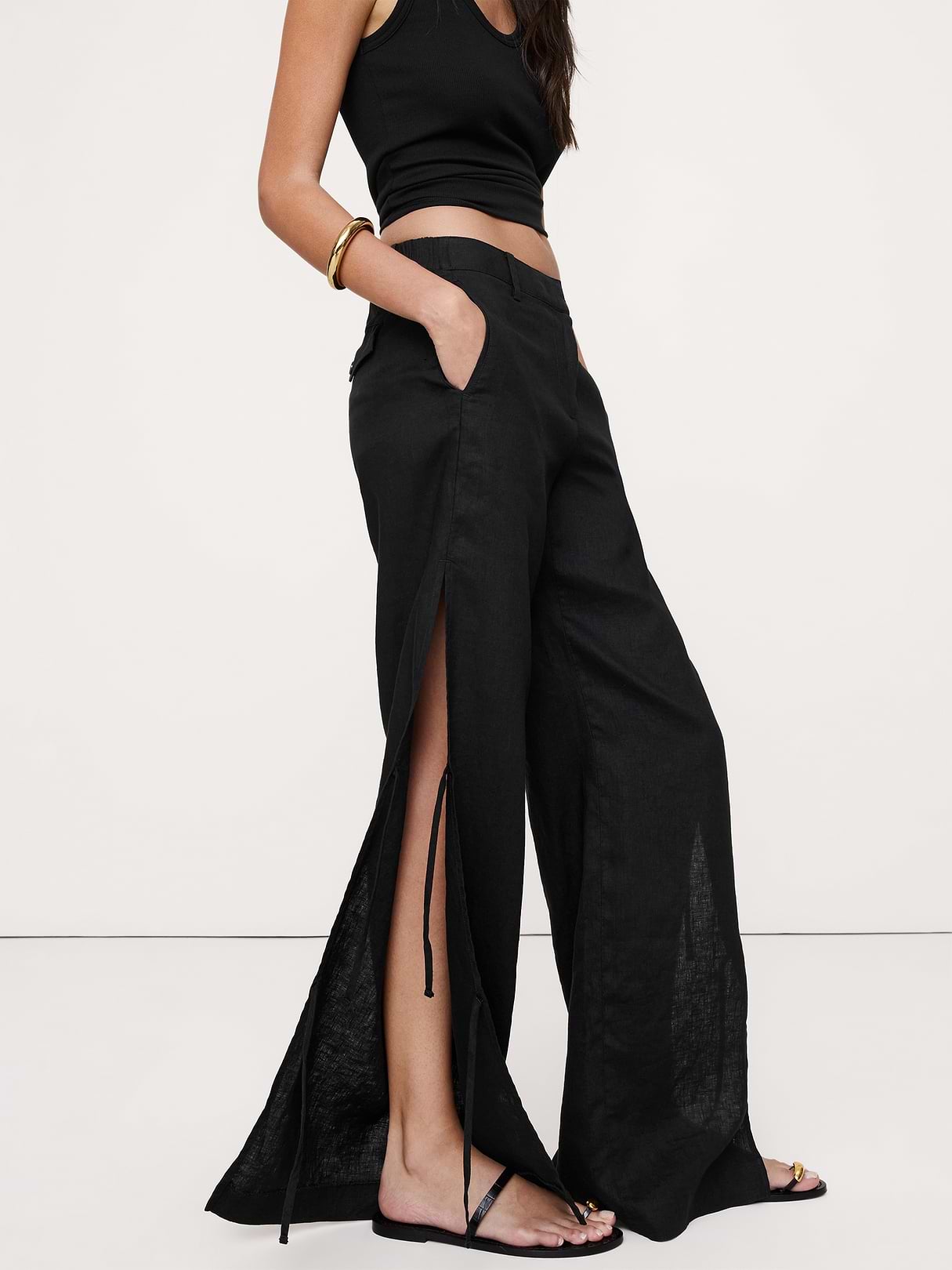 The Everyday Wide-Leg Side-Tie Pant In Linen | Banana Republic
