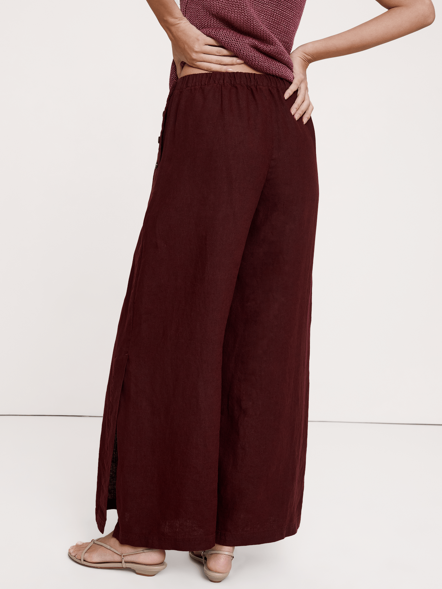 L'image numéro 6 présente Pantalon de marin à taille extensible jambe large et taille haute en lin