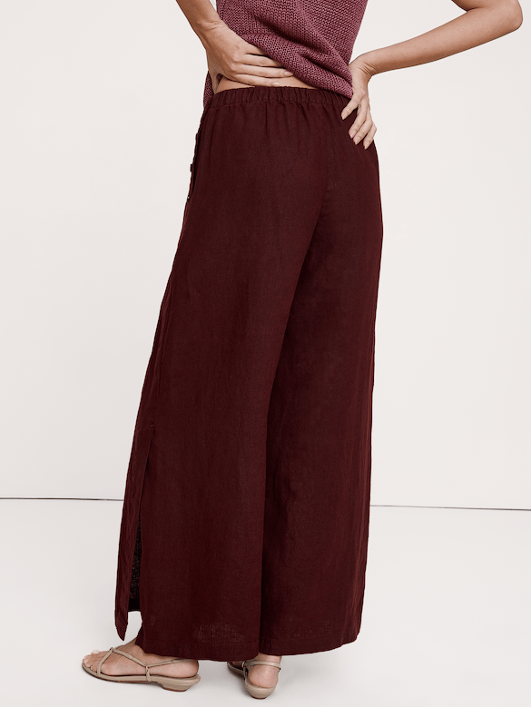 High-Rise Wide-Leg Linen Pull-On Sailor Pant