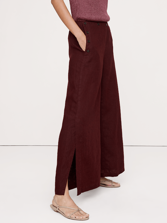 High-Rise Wide-Leg Linen Pull-On Sailor Pant