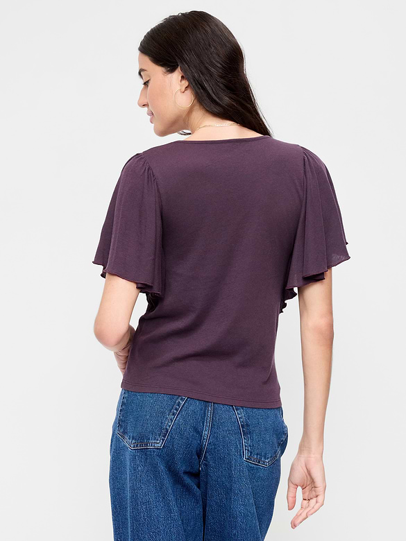 V-Neck Flutter Sleeve Top