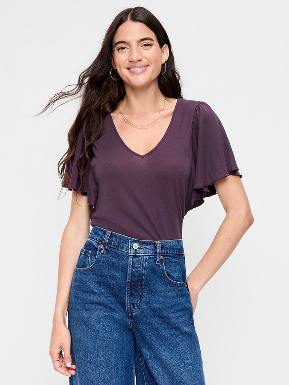 V-Neck Flutter Sleeve Top