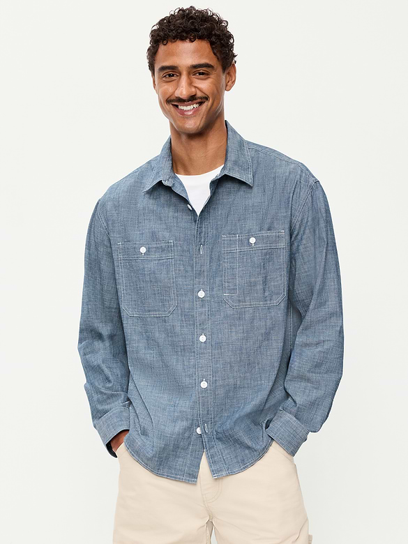 Loose Fit Chambray Workwear Shirt