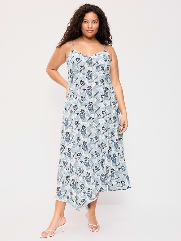 Fit & Flare Tie-Back Asymmetrical Midi Dress