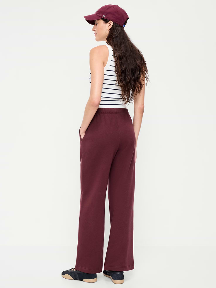 Image number 3 showing, High-Waisted Fleece Wide-Leg Sweatpants