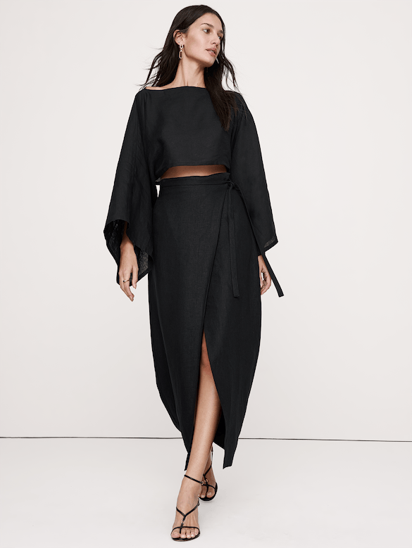 Linen Wrap Maxi Skirt