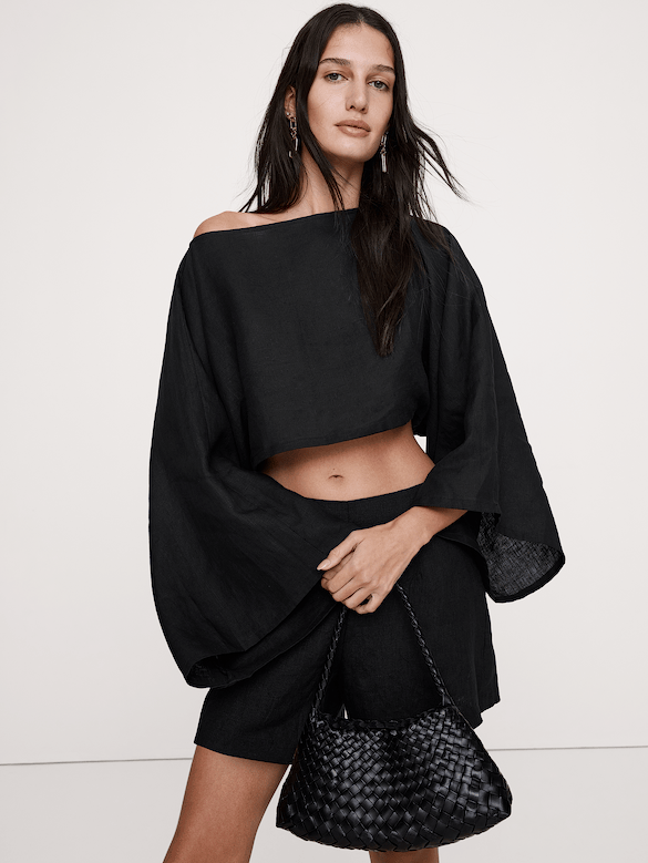 Linen Cropped Boatneck Top