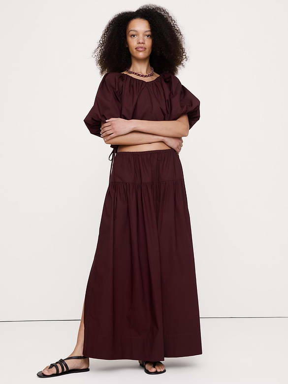 Tiered Cotton Poplin Maxi Skirt
