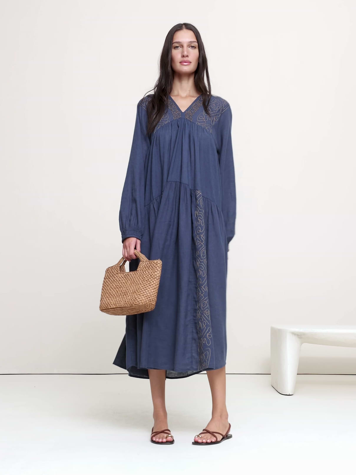 Linen-Cotton Trapeze Maxi Dress | Banana Republic