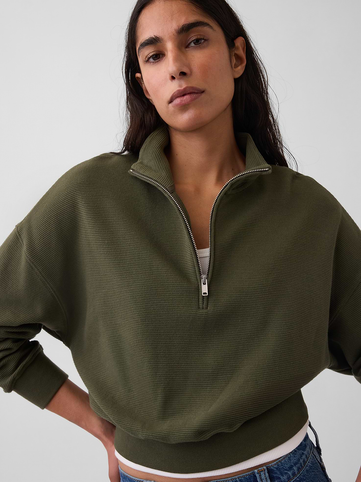 Image number 4 showing, Textured Cotton Oversized Half-Zip Pullover