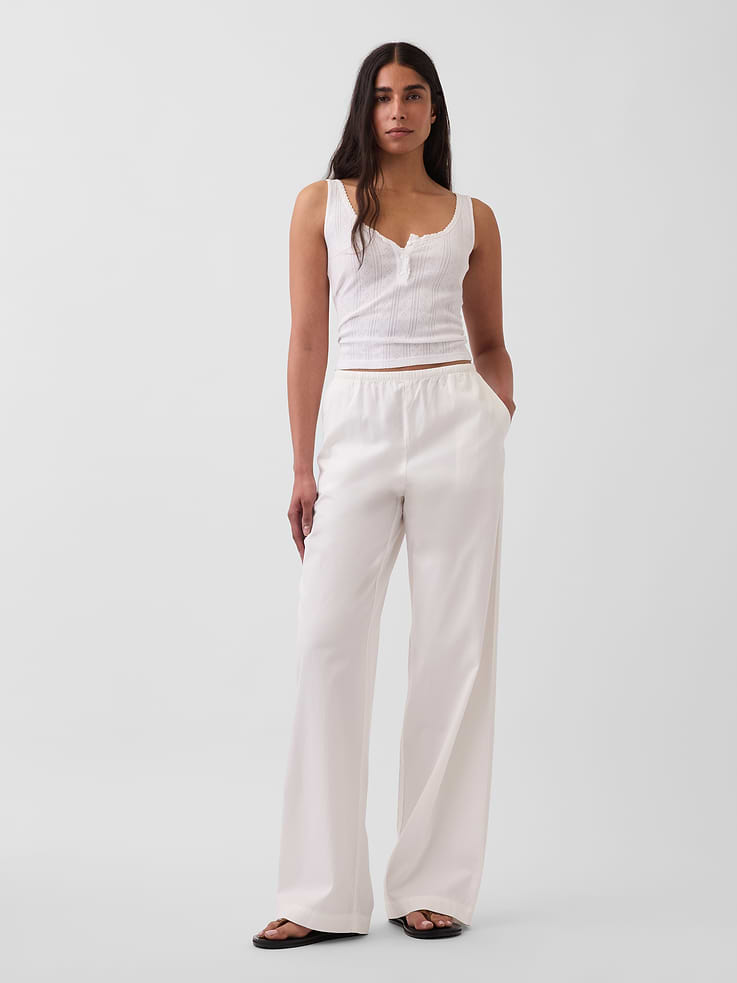 Image number 1 showing, Mid Rise Poplin Relaxed Easy Wide-Leg Pants