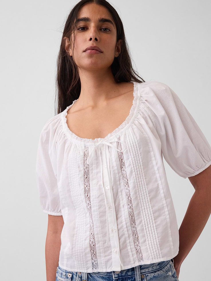 Image number 4 showing, Elbow-Sleeve Crop Pintuck Top