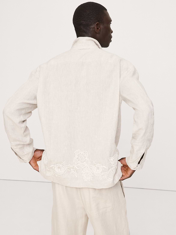 Relaxed-Fit Embroidered Linen Long-Sleeve Resort Shirt