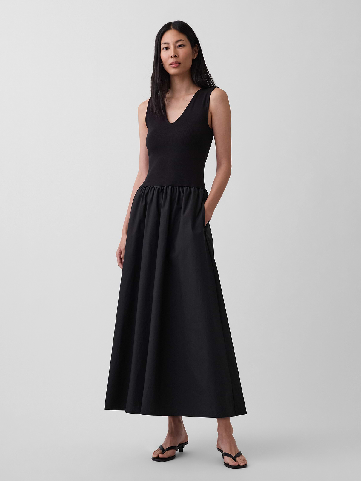 Mixed Media Drop-Waist Maxi Dress