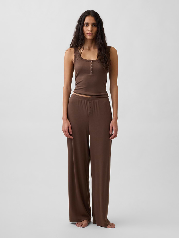 Image number 2 showing, Mini Rib Lace Henley PJ Tank Top