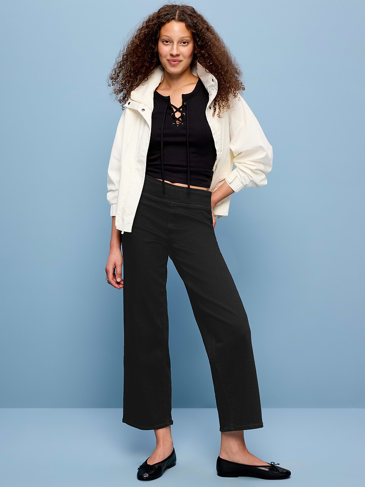 Image number 1 showing, High-Waisted Weekender Pull-On Crop Wide-Leg Jeans