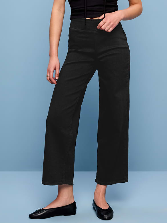 High-Waisted Weekender Pull-On Crop Wide-Leg Jeans