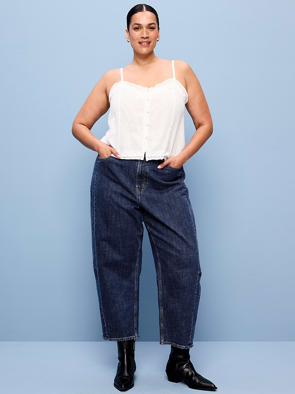 High-Waisted Baggy Barrel Ankle Jeans