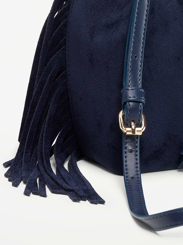 Drawstring Fringe Bucket Bag