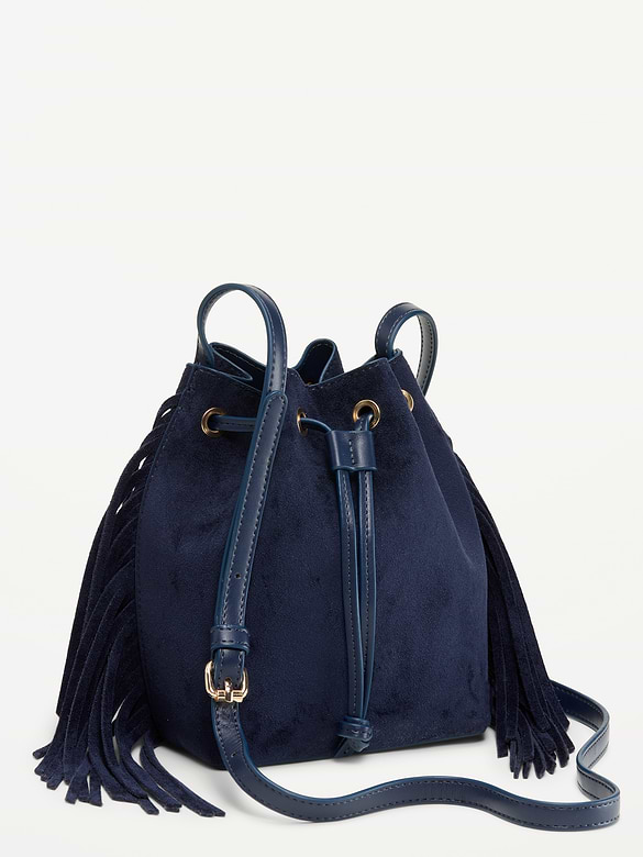 Drawstring Fringe Bucket Bag