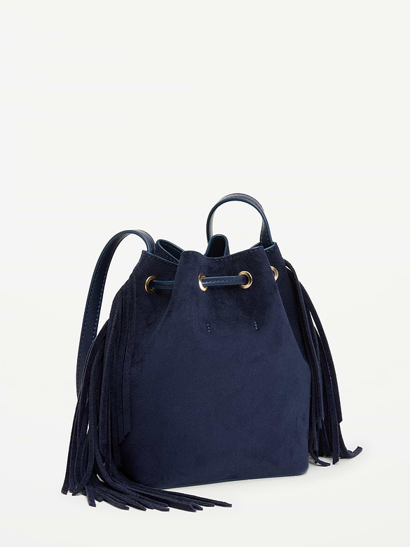 Drawstring Fringe Bucket Bag