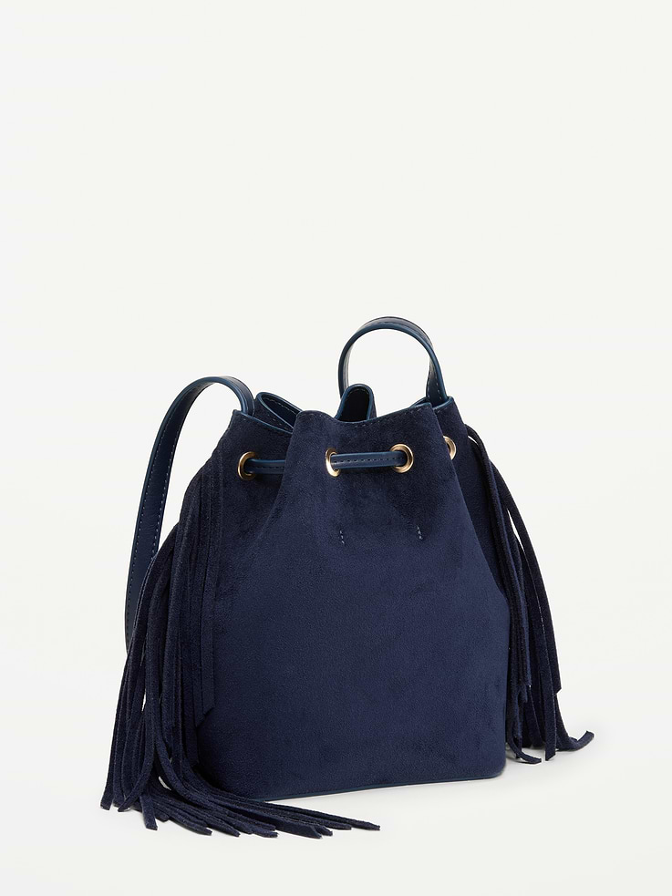 Image 3 of 5, Drawstring Fringe Bucket Bag
