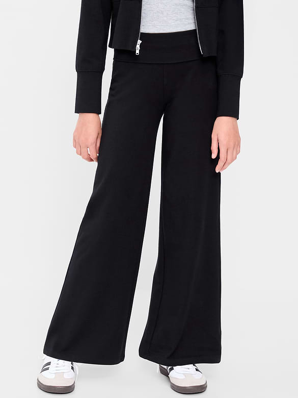 Foldover Jersey Knit Wide-Leg Pants for Girls