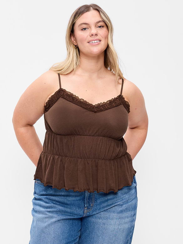 Lace-Trim Smocked-Waist Tank Top