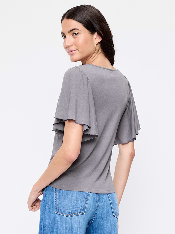 V-Neck Flutter Sleeve Top