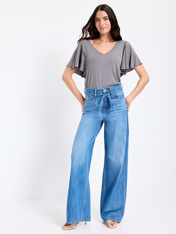 V-Neck Flutter Sleeve Top